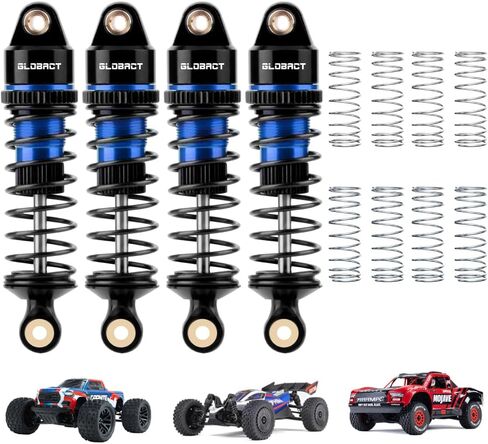 GLOBACT Aluminum Adjustable Shock Damper Oil Shock for ARRMA 1/18 Granite Typhon 1/16 Mojave GROM RC Truck Upgrade Parts Replace ARA330806 (Black Red) in Kuwait
