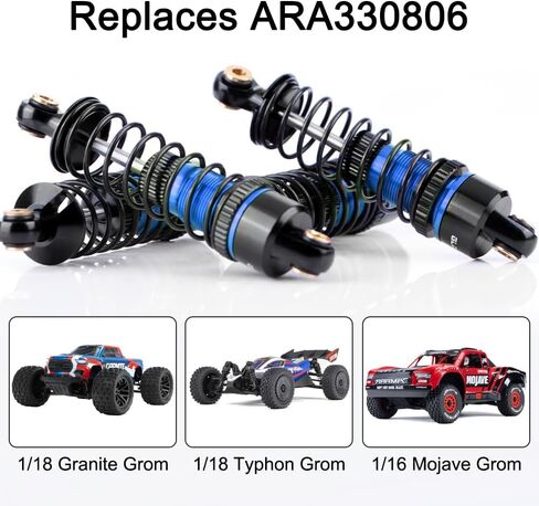 GLOBACT Aluminum Adjustable Shock Damper Oil Shock for ARRMA 1/18 Granite Typhon 1/16 Mojave GROM RC Truck Upgrade Parts Replace ARA330806 (Black Red) in Kuwait