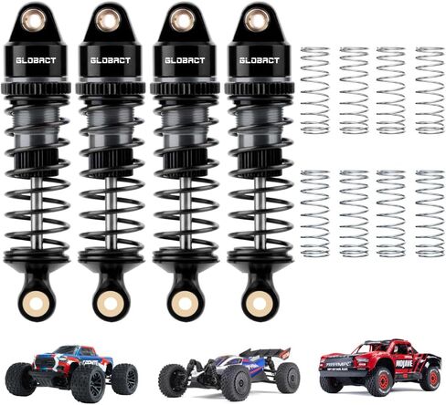 GLOBACT Aluminum Adjustable Shock Damper Oil Shock for ARRMA 1/18 Granite Typhon 1/16 Mojave GROM RC Truck Upgrade Parts Replace ARA330806 (Black Red) in Kuwait