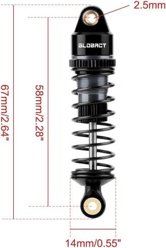GLOBACT Aluminum Adjustable Shock Damper Oil Shock for ARRMA 1/18 Granite Typhon 1/16 Mojave GROM RC Truck Upgrade Parts Replace ARA330806 (Black Red) in Kuwait