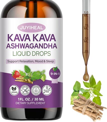 2 Pack Kava Kava Root Extract Supplement, High Concentration Kava with Ashwagandha, Lemon Balm, Valerian Root, Magnesium for Relaxation, Cognitive Support and Immune System, 1 Fl Oz in Kuwait