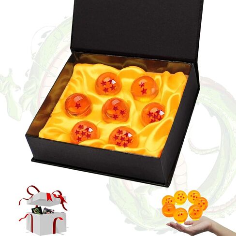 Anime Collectibles DBZ Ball,7 PCS Dragon Transparent Balls with Shenron Card,Keyring & 10 PCS Sticker,Resin Ball with Gift Box for Business Christmas Holiday and Birthday Home Decoration,Collectible in Saudi Arabia