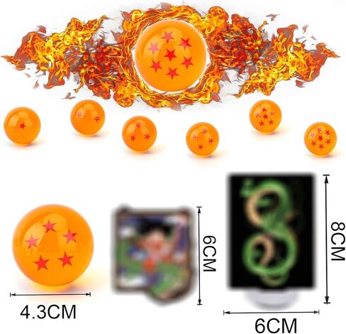 Anime Collectibles DBZ Ball,7 PCS Dragon Transparent Balls with Shenron Card,Keyring & 10 PCS Sticker,Resin Ball with Gift Box for Business Christmas Holiday and Birthday Home Decoration,Collectible in Saudi Arabia