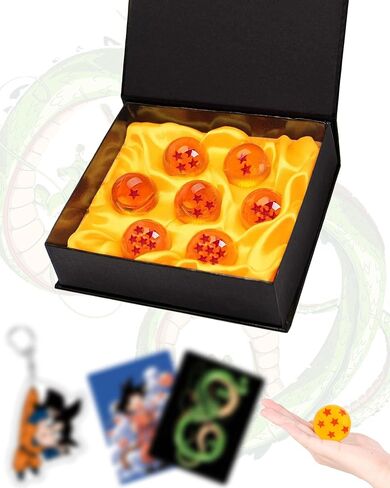 Anime Collectibles DBZ Ball,7 PCS Dragon Transparent Balls with Shenron Card,Keyring & 10 PCS Sticker,Resin Ball with Gift Box for Business Christmas Holiday and Birthday Home Decoration,Collectible in Saudi Arabia