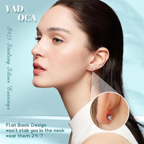 Hypoallergenic Flat Back Earrings for Women - 925 Sterling Silver Earrings for Sensitive Ears - Cartilage Earring Helix Conch Tragus Piercing Flatback Cubic Zirconia Earring Set Studs Men 2/3/4/5mm in Saudi Arabia