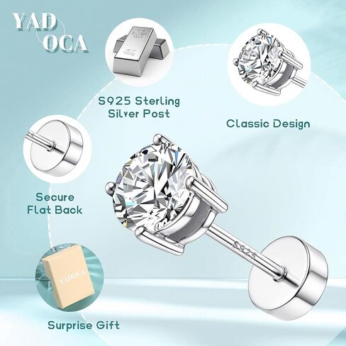 Hypoallergenic Flat Back Earrings for Women - 925 Sterling Silver Earrings for Sensitive Ears - Cartilage Earring Helix Conch Tragus Piercing Flatback Cubic Zirconia Earring Set Studs Men 2/3/4/5mm in Saudi Arabia