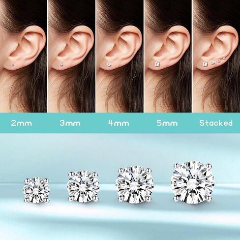 Hypoallergenic Flat Back Earrings for Women - 925 Sterling Silver Earrings for Sensitive Ears - Cartilage Earring Helix Conch Tragus Piercing Flatback Cubic Zirconia Earring Set Studs Men 2/3/4/5mm in Saudi Arabia