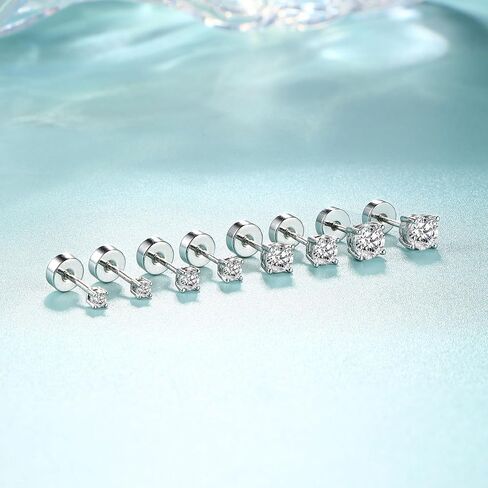 Hypoallergenic Flat Back Earrings for Women - 925 Sterling Silver Earrings for Sensitive Ears - Cartilage Earring Helix Conch Tragus Piercing Flatback Cubic Zirconia Earring Set Studs Men 2/3/4/5mm in Saudi Arabia