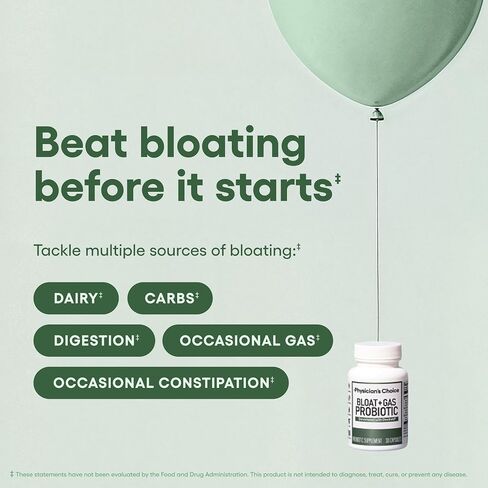 Physician's CHOICE Bloat & Gas Probiotic 5-in-1 Proactive Support + Daily Relief - Digestion & Gut Health- Herbals, Digestive Enzymes, Post & Prebiotics - Gas Relief for Adults - Women & Men - 30ct in Kuwait