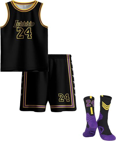 Kids Basketball Jerseys #24 Mesh Sleeveless Tank Top Shorts Socks for Boys Girls 3PC Athletic Training Uniforms in Kuwait