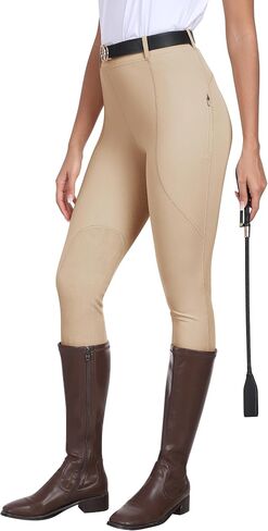 MoFiz Women's Horse Riding Pants Full Seat Silicon Knee-Patch Equestrian Breeches Horseback Schooling Tights Zipper Pockets in Saudi Arabia