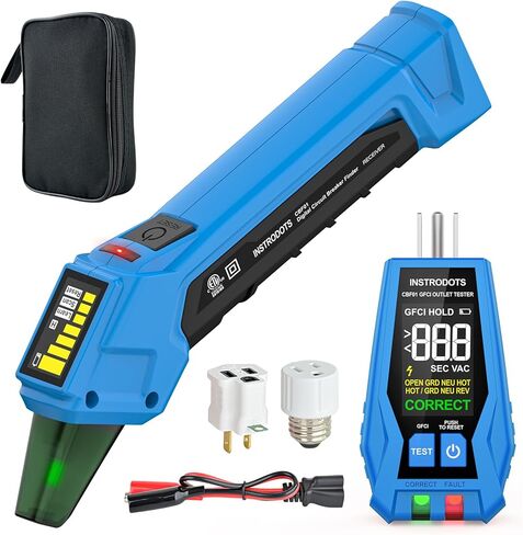 أداة Finder Circuit Breaker مع الملحقات ، 90-120 فولت AC الباحث عن الكسارة الرقمية مع اختبار منفذ GFCI متكامل ، تتبع الدائرة مع الجرس المنبه وعرض الألوان ، يتضمن حالة حمل in Kuwait