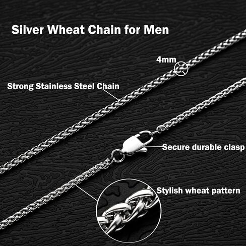 2.5mm/4mm Silver Stainless Steel Wheat Chain Necklace Jewelry for Men in Saudi Arabia