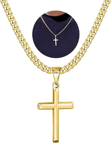 316L Stainless Steel Cross Necklace Graduation Gifts for Men Boys, Silver Gold Black Mens Boys Chain Necklaces 5mm Non-Fading Sturdy Cuban Chain with Cross Pendant Jewelry for Him 16-24inch in Saudi Arabia