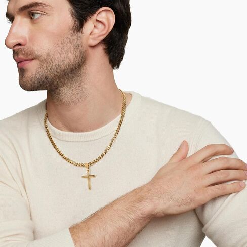 316L Stainless Steel Cross Necklace Graduation Gifts for Men Boys, Silver Gold Black Mens Boys Chain Necklaces 5mm Non-Fading Sturdy Cuban Chain with Cross Pendant Jewelry for Him 16-24inch in Saudi Arabia