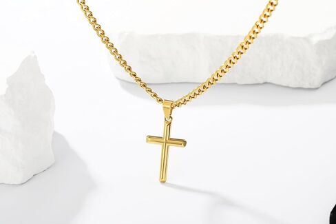 316L Stainless Steel Cross Necklace Graduation Gifts for Men Boys, Silver Gold Black Mens Boys Chain Necklaces 5mm Non-Fading Sturdy Cuban Chain with Cross Pendant Jewelry for Him 16-24inch in Saudi Arabia