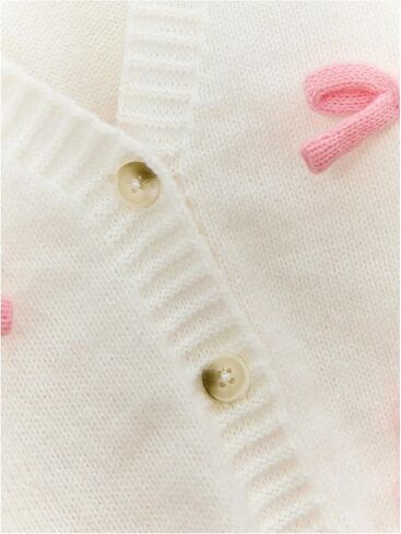 SHENHE Girl's Bow Button Down Knitted Cardigan V Neck Loose Cute Crop Sweater Outwear in Saudi Arabia