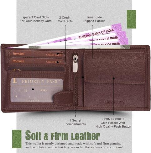 Denial Mens Leather Wallet Combo Gift Set | Leather Wallet, Key Ring & Pen Combo Valentine Gift Hamper | Branded Mens Wallet (Brown) in Kuwait