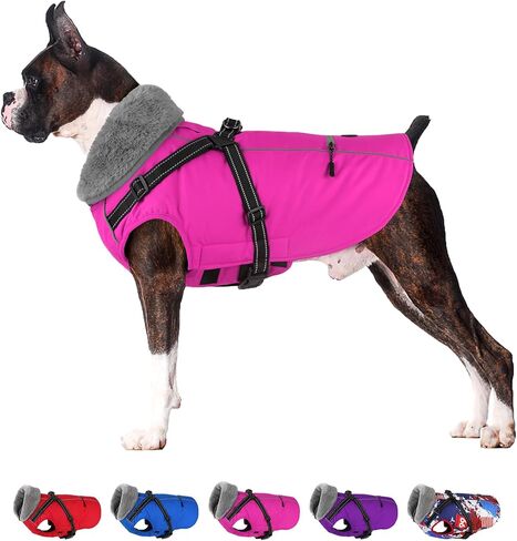 Dogcheer Dog Coat, Waterproof Dog Winter Jacket with Harness, Reflective Adjustable Puppy Cold Weather Coats with Pockets, Christmas Pet Fleece Jacket Snowsuit for Small Medium Large Dogs Pink S in Kuwait