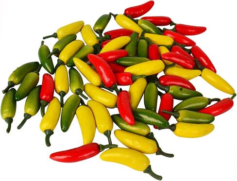60pcs Simulation Artificial Lifelike Small Chili Fake Vegetable Red Yellow Green Pepper for Home Kitchen Decoration (Multi Color) in Kuwait
