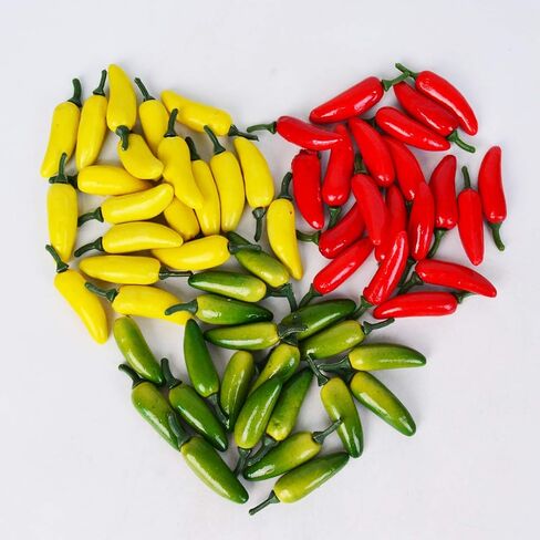 60pcs Simulation Artificial Lifelike Small Chili Fake Vegetable Red Yellow Green Pepper for Home Kitchen Decoration (Multi Color) in Kuwait