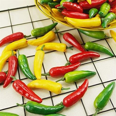 60pcs Simulation Artificial Lifelike Small Chili Fake Vegetable Red Yellow Green Pepper for Home Kitchen Decoration (Multi Color) in Kuwait