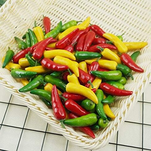60pcs Simulation Artificial Lifelike Small Chili Fake Vegetable Red Yellow Green Pepper for Home Kitchen Decoration (Multi Color) in Kuwait