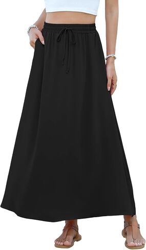 Niloufo Women's Flowy High Werist A -Line Maxi Skirt - Summer Disual Lightweight Long Tartts مع جيوب in Kuwait