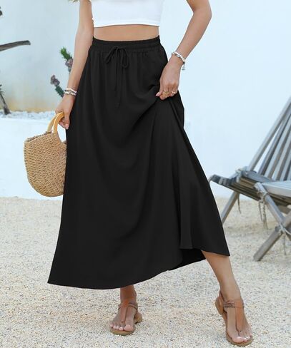 Niloufo Women's Flowy High Werist A -Line Maxi Skirt - Summer Disual Lightweight Long Tartts مع جيوب in Kuwait