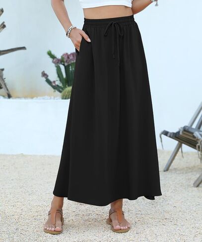 Niloufo Women's Flowy High Werist A -Line Maxi Skirt - Summer Disual Lightweight Long Tartts مع جيوب in Kuwait