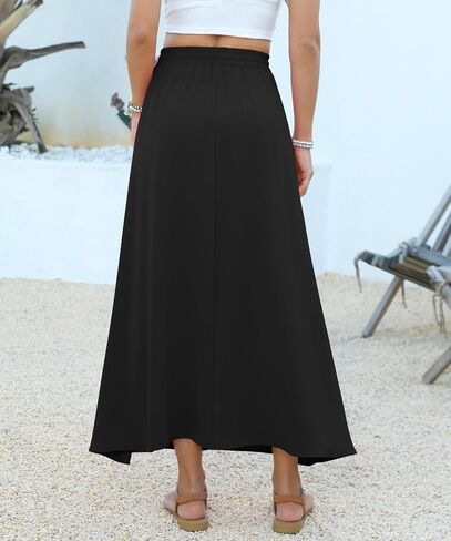 Niloufo Women's Flowy High Werist A -Line Maxi Skirt - Summer Disual Lightweight Long Tartts مع جيوب in Kuwait
