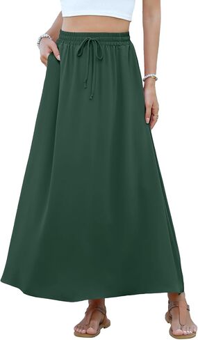 Niloufo Women's Flowy High Werist A -Line Maxi Skirt - Summer Disual Lightweight Long Tartts مع جيوب in Kuwait