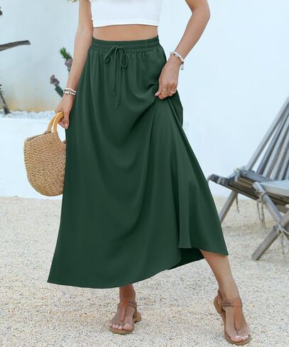 Niloufo Women's Flowy High Werist A -Line Maxi Skirt - Summer Disual Lightweight Long Tartts مع جيوب in Kuwait