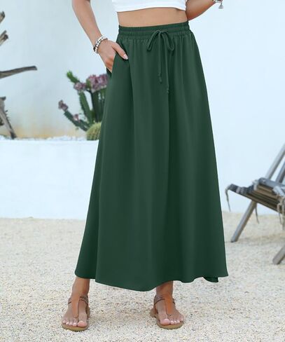 Niloufo Women's Flowy High Werist A -Line Maxi Skirt - Summer Disual Lightweight Long Tartts مع جيوب in Kuwait