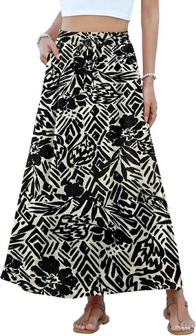 Niloufo Women's Flowy High Werist A -Line Maxi Skirt - Summer Disual Lightweight Long Tartts مع جيوب in Kuwait