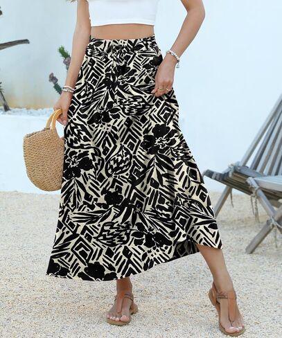 Niloufo Women's Flowy High Werist A -Line Maxi Skirt - Summer Disual Lightweight Long Tartts مع جيوب in Kuwait