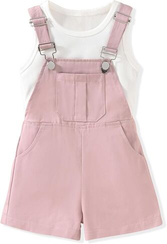 HINTINA Toddler Little Girl Summer Casual Loose Fit Adjustable Overall Shorts Rompers Bib Shortalls 2 Pieces Outfits in Saudi Arabia
