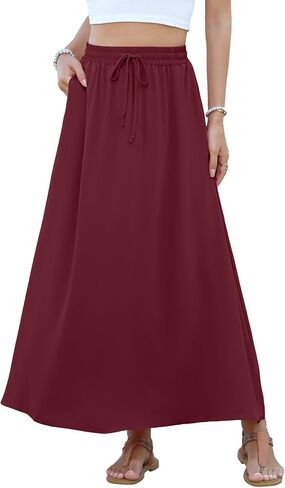 NILOUFO Women's Flowy High Waist A-Line Maxi Skirt - Summer Casual Lightweight Long Skirts with Pockets in Kuwait