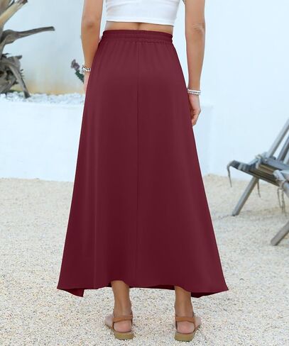 NILOUFO Women's Flowy High Waist A-Line Maxi Skirt - Summer Casual Lightweight Long Skirts with Pockets in Kuwait