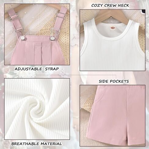 HINTINA Toddler Little Girl Summer Casual Loose Fit Adjustable Overall Shorts Rompers Bib Shortalls 2 Pieces Outfits in Saudi Arabia
