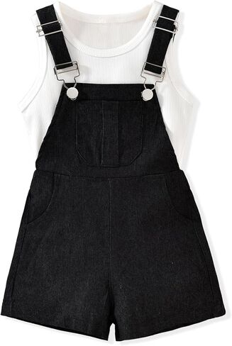 HINTINA Toddler Little Girl Summer Casual Loose Fit Adjustable Overall Shorts Rompers Bib Shortalls 2 Pieces Outfits in Saudi Arabia
