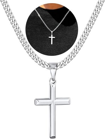 316L Stainless Steel Cross Necklace Graduation Gifts for Men Boys, Silver Gold Black Mens Boys Chain Necklaces 5mm Non-Fading Sturdy Cuban Chain with Cross Pendant Jewelry for Him 16-24inch in Saudi Arabia