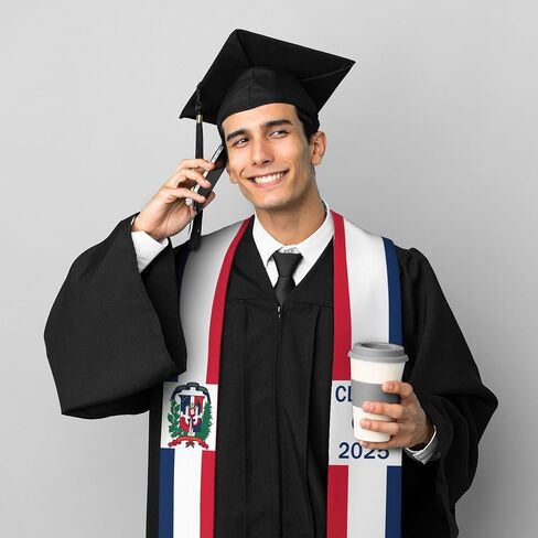 Country Flag Graduation Stole Class of 2025 V Shape Graduation Sash for High School & College Graduates in Saudi Arabia