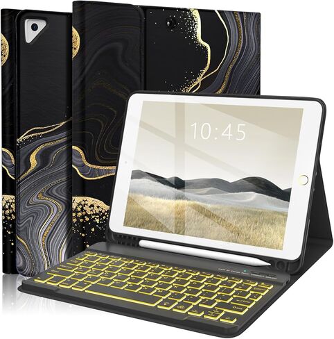 حافظة لوحة مفاتيح iPad الجيل التاسع الجديدة 10.2 بوصة 2021/(الجيل الثامن) 2020/(الجيل السابع) 2019، حافظة لوحة مفاتيح بإضاءة خلفية 7 ألوان لجهاز iPad 10.2 بوصة /iPad Air 3 10.5 بوصة (الجيل الثالث)/iPad Pro 10.5 بوصة مع حامل قلم رصاص( أرجواني) in Kuwait