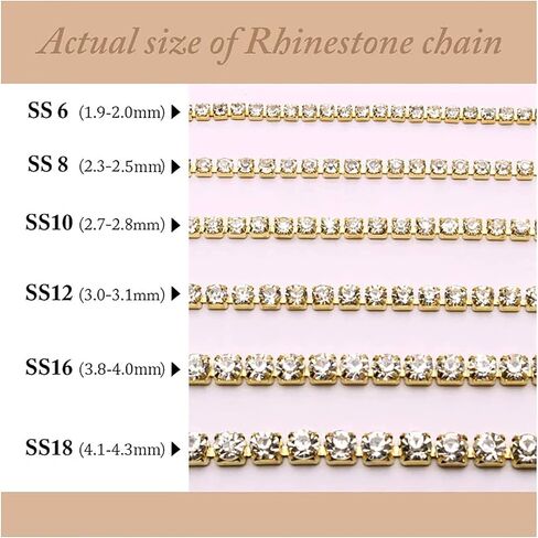 ZAYI 5 Yards 2.5MM Crystal Rhinestone Diamond Chain Trim, Rhinestones Clear Trimming Claw Chain for Crafts, Sewing, DIY, Jewelry, Wedding, Decoration (SS82.5mm, Gold) in Kuwait