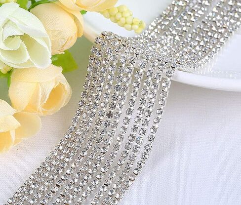 ZAYI 5 Yards 2.5MM Crystal Rhinestone Diamond Chain Trim, Rhinestones Clear Trimming Claw Chain for Crafts, Sewing, DIY, Jewelry, Wedding, Decoration (SS82.5mm, Gold) in Kuwait