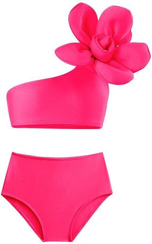 IDOPIP Girls 3D Flower One Shoulder Swimsuit Bikini Sets Kids Two Pieces Bathing Suits Ruffle Beach Swimwear Costume in Saudi Arabia