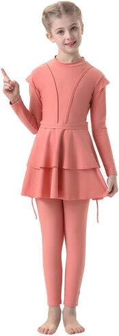Muslim Swimsuits for Girls Modest Swimwear Full Cover Hijab Burkini Islamic Top Pants Cap 3PCS Rash Guard Sets in Kuwait
