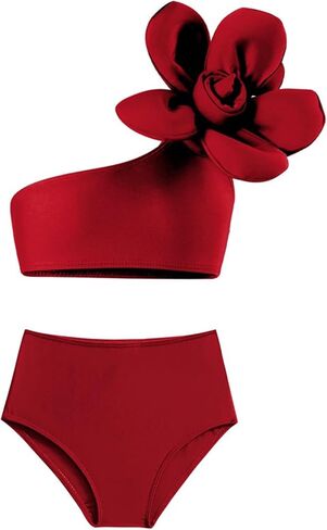 IDOPIP Girls 3D Flower One Shoulder Swimsuit Bikini Sets Kids Two Pieces Bathing Suits Ruffle Beach Swimwear Costume in Saudi Arabia