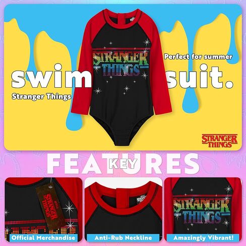 Stranger Things Girls Swimming Costume Summer Holiday Essentials Long Sleeve Childrens Swimwear in Saudi Arabia